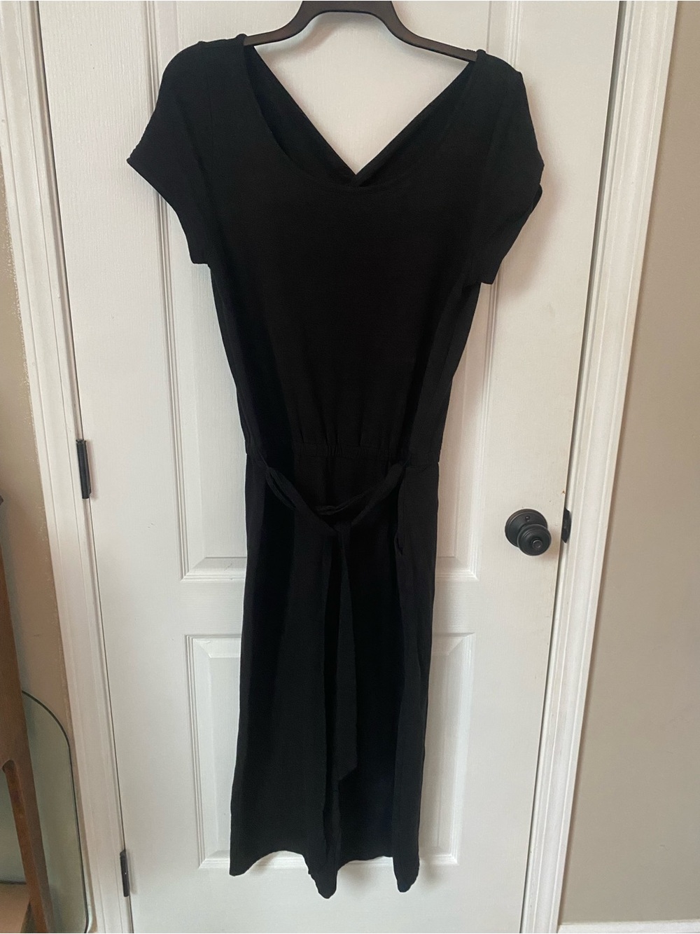 Talbots Black V-Neck Tie-Waist Midi Romper